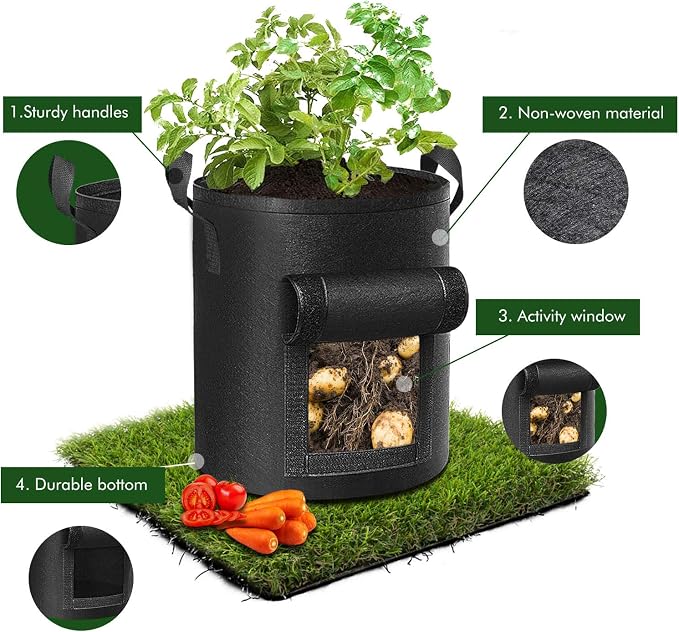5-Pack 10 Gallon Potato Grow Bags, Garden Planting Bag - Image 3