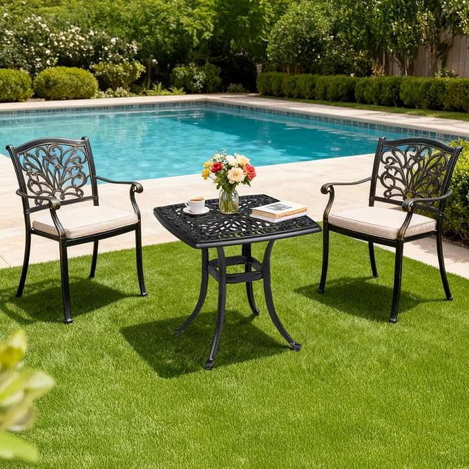 VINGLI 21” Outdoor Side Table, Cast Aluminum All-Weather Patio Side Table Small - Image 2