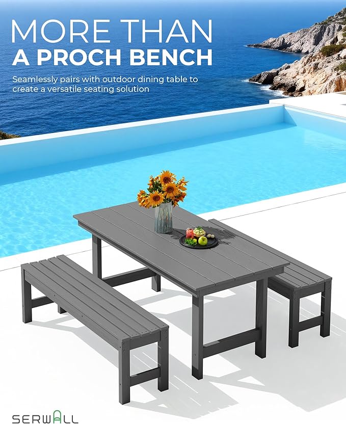 SERWALL 47 Inches Outdoor Bench Set of 2, All Weather HDPE Backless Bench - Image 5