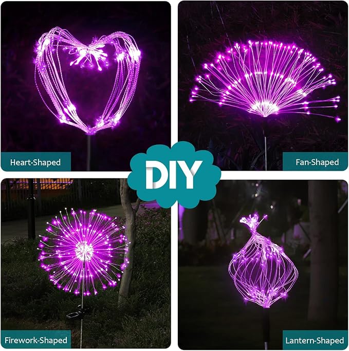 JJGoo Solar Firework Lights, 2 Pack 150 LEDs 2 Lighting Modes Solar Lights - Image 6