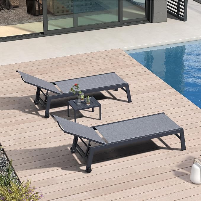 PURPLE LEAF Patio Chaise Lounge Set 4 Pieces Aluminum Outdoor Lounge Chairs by PURPLELEAF