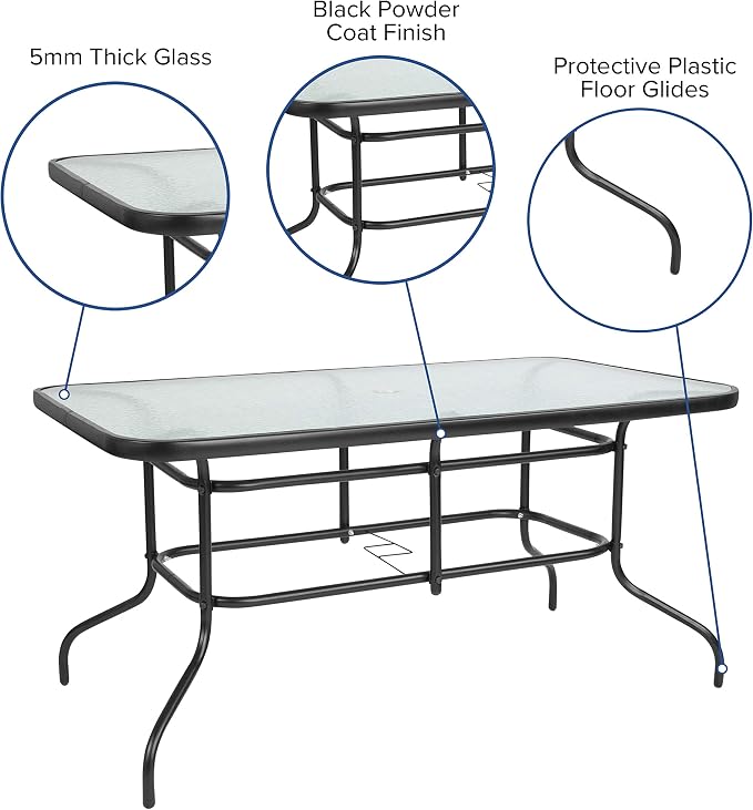 Flash Furniture Tory 31.5" x 55" Rectangular Tempered Glass Metal Patio Table - Image 4