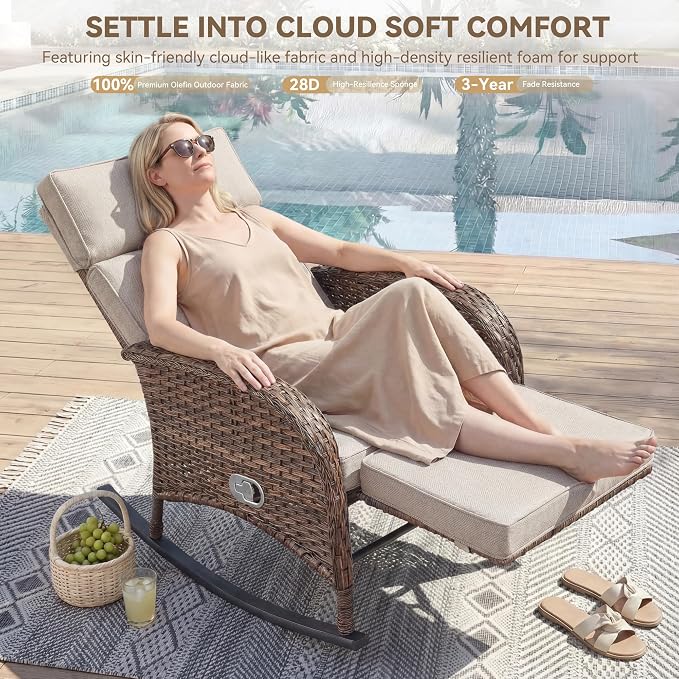 3 Pieces Zero Gravity Wicker Patio Rocking Recliner Chairs Set of 2 - Image 3