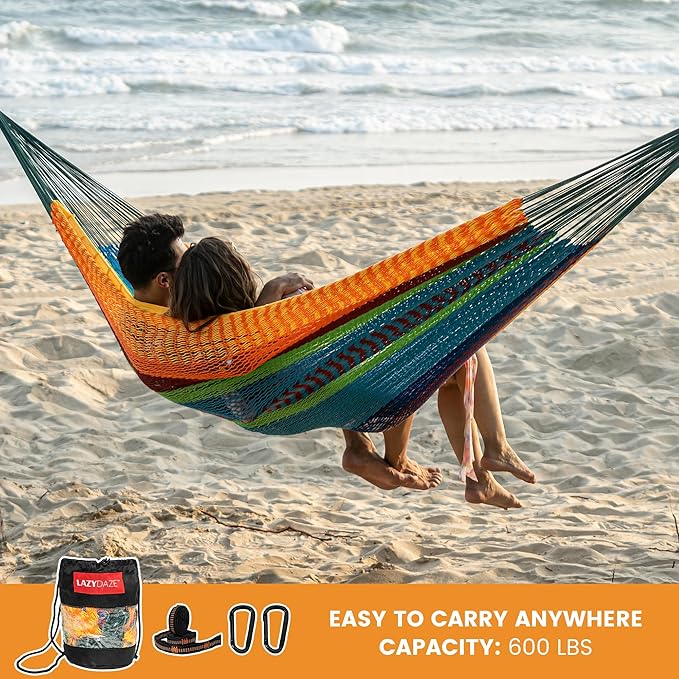 Lazy Daze Hammocks Handwoven Mayan Hammock, 10.5 FT Soft Rope Double Hammocks - Image 5