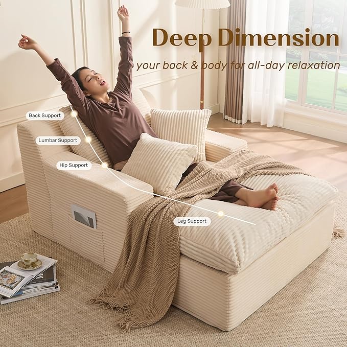 63" Chaise Lounge Chair Indoor, Set of Convertible Sleeper Sofa Couch - Image 6