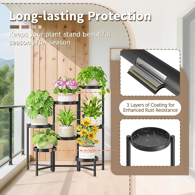 LASZOLA 7 Tiered Folding Tall Plant Stand Indoor - Image 4