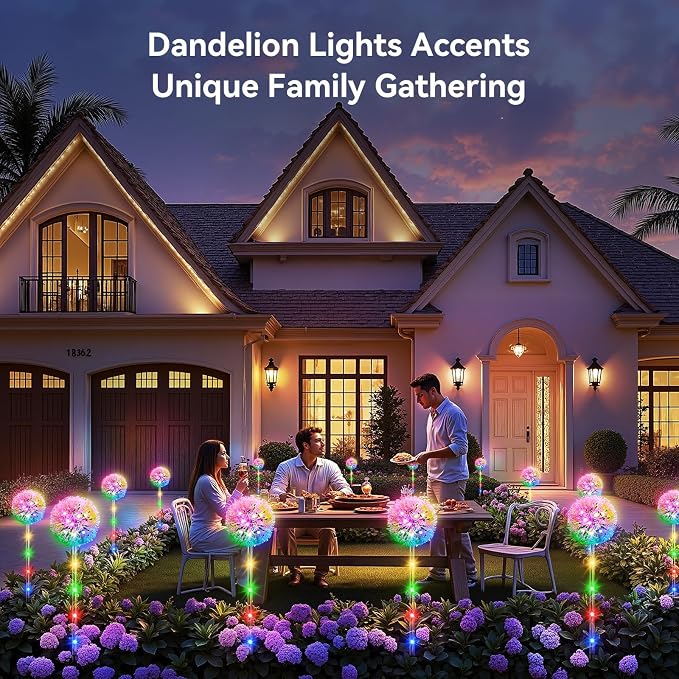 Solar Garden Lights Outdoor Decor: 4 Pack Dandelion Solar Flower Lights - Image 2