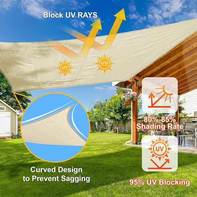 SUNLAX Sun Shade Sail 8' x 10' Butter Cream Rectangle Canopy Sail Shade Cover - Image 4