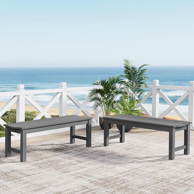 Outdoor Bench Set of 2, 2-Person Patio Backless Benches, HIPS Weatherproof - Image 2