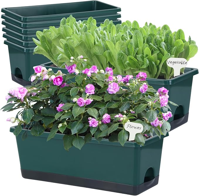 Window Box Planter 8 Pcs, 17 Inches Rectangle Flower Pots by Oliz