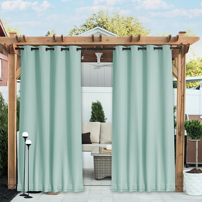 NICETOWN 2 Panels Weighted Blackout Aqua Blue Outdoor Curtains by NICETOWN