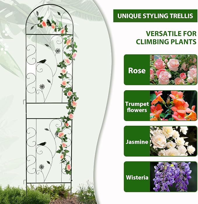 Metal Garden Trellis for Climbing Plants, 4 Pack 86.5" x 19.7" Black Plant - Image 4