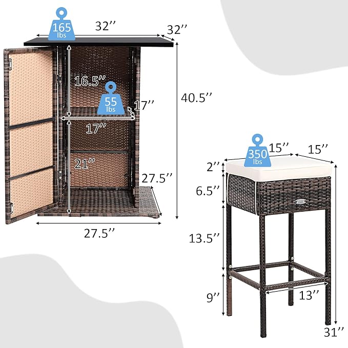 Tangkula 5 Piece Outdoor Rattan Bar Set, Patio Bar Furniture - Image 5