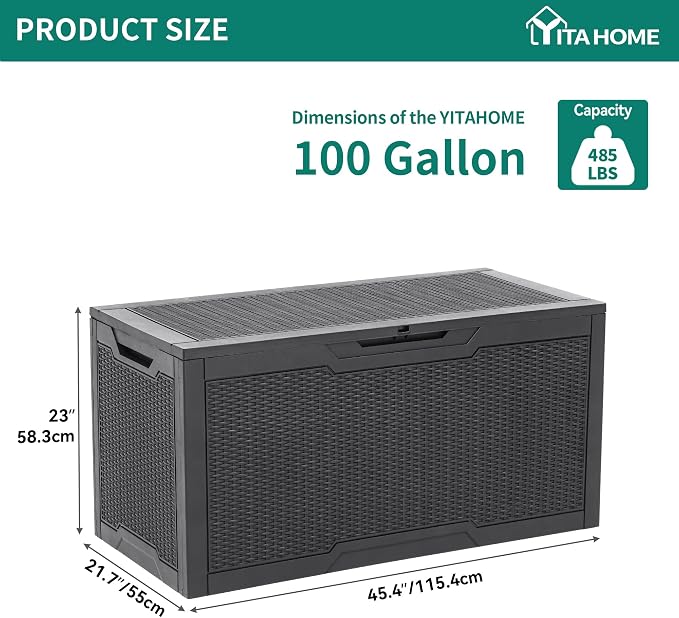 YITAHOME 100 Gallon Resin Deck Box, Weather Resistant Outdoor Storage Box - Image 6