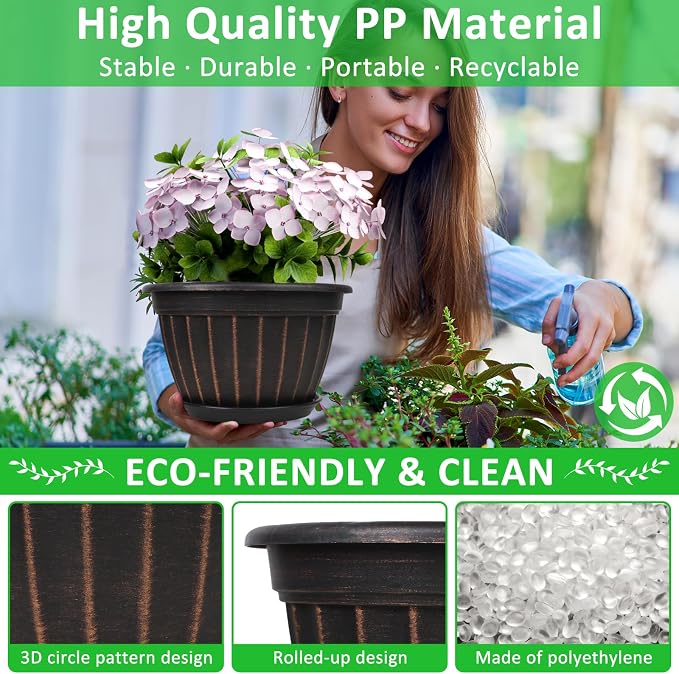 FGstyle 10 Inch Plants Pot, 4 Pack Flower Pots, Planters Pot - Image 2