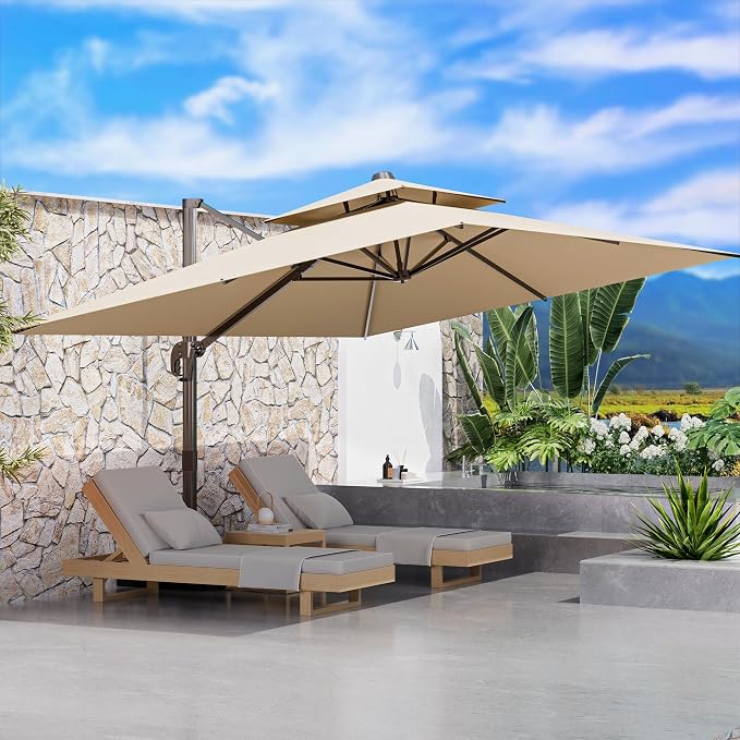 9' X 12' Patio Umbrellas Double Top Large Rectangle Umbrella Heavy Duty - Image 7