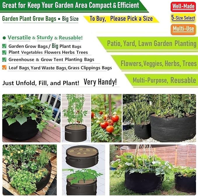 3-Pack 30 Gallon Thickened Plant Grow Bags Large Heavy Duty Garden Bag Fabric - Image 2
