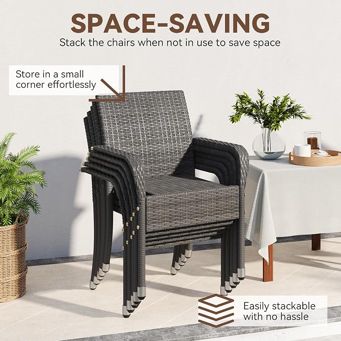 Yaheetech Set of 6 Stackable Outdoor Rattan Dining Chairs, All-Weather Armchair - Image 5