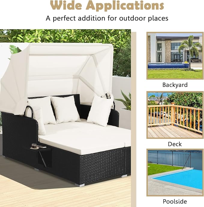 ORALNER Outdoor Daybed, 2-Person Wicker Patio Sofa - Image 7