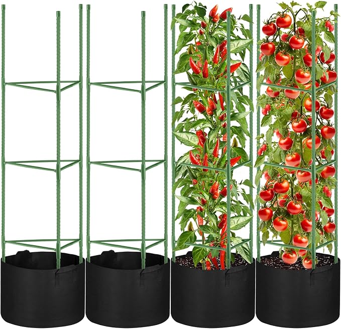 4 Pack Tomato Cages with 11 Gallon Grow Bags by Unknown