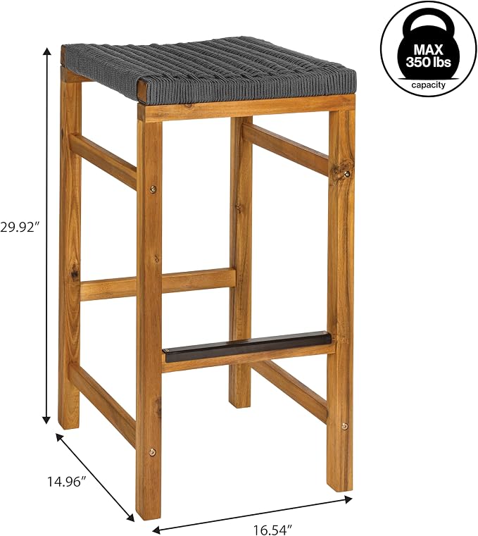 JONATHAN Y BSL1201B-SET2 Armand 30" Modern Coastal Backless Acacia Wood Outdoor - Image 3