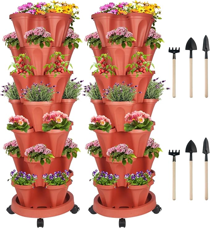 DUNCHATY Stackable Planters 7 Tier Vertical Garden Planting Tower Planters by DUNCHATY