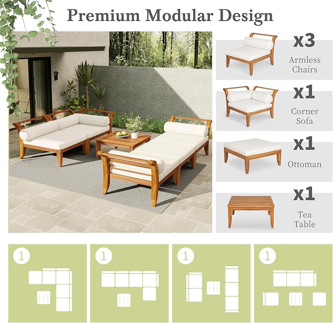 Merax 6 Pieces Patio Furniture Set, Outdoor L-Shaped Sectional Sofa Set - Image 6