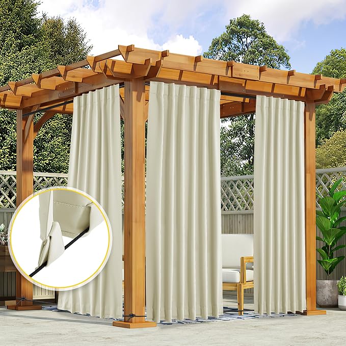 NICETOWN 2 Panels Outdoor Curtains Waterproof Pocket & Back Tab on Top & Bottom - Image 8