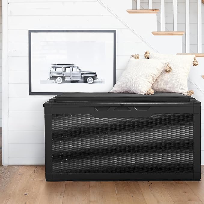 Flamaker Deck Box with Cushion 100 Gallon Waterproof Resin Storage Box with Air - Image 5