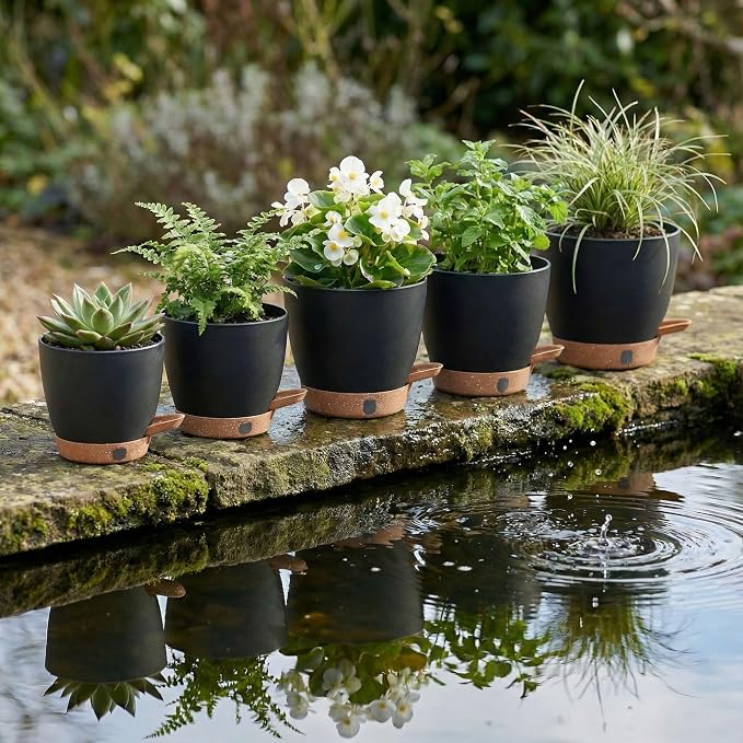 montresor 5-Pack Self-Watering Plastic Plant Pots 5/5.5/6/6.5/7 Inch– Black - Image 9