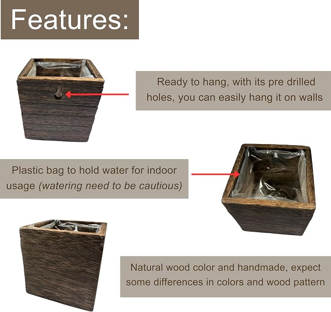 LaLaGreen Wood Planter Boxes for Plants Small Square Wall Mounted Planters for - Image 3