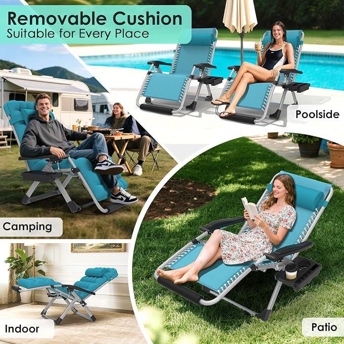 Suteck Oversized Zero Gravity Chair, 33In XXL Lounge Chair w/Removable - Image 3