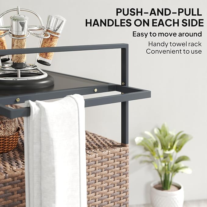 Outsunny PE Rattan Outdoor Storage Cabinet, Wicker Outdoor Bar Table Kitchen - Image 6