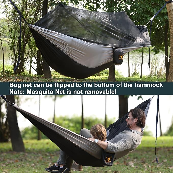 Camping Hammock with Net, Travel Portable Lightweight Hammocks with Tree Straps - Image 3