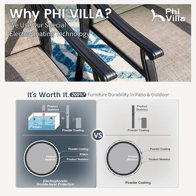 PHI VILLA Patio Dining Set for 8, Extra Large Square Metal Table - Image 4