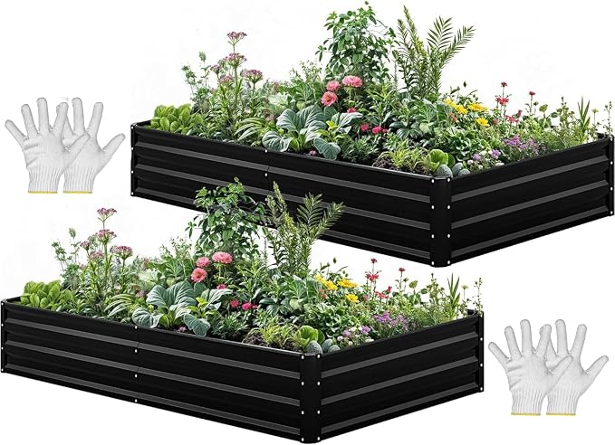 YITAHOME 96x48x12 in 2pcs Galvanized Raised Garden Bed Kit, Large Metal Planter by YITAHOME