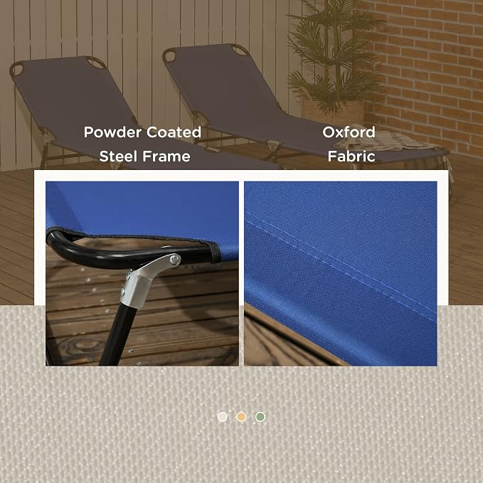 Outsunny 2 Piece Folding Chaise Lounge Pool Chairs, Outdoor Sun Tanning Chairs - Image 6