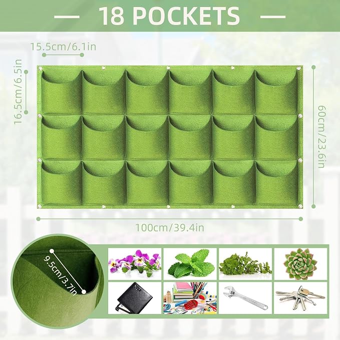 LITLANDSTAR 18 Pockets Hanging Grow Bags, 2 Pack Horizontal Wall Planter Plant - Image 3