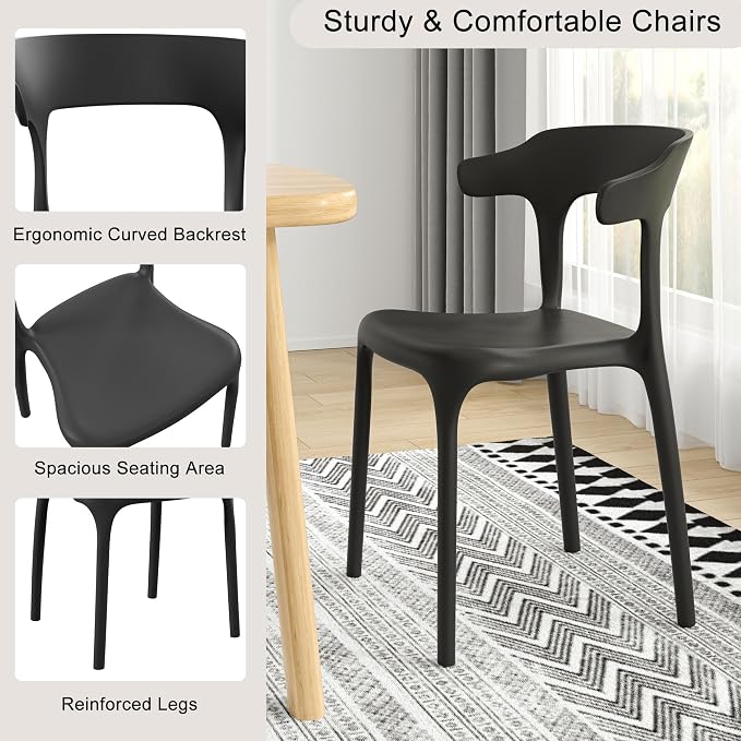 VECELO 4 Pack Plastic Stacking Chairs, Stackable Dining Chairs - Image 6