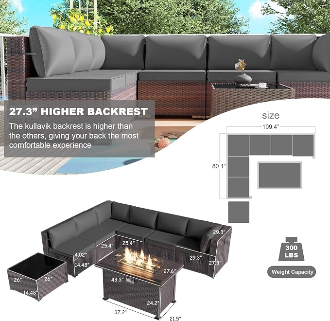 Kullavik 8 Pieces Outdoor Patio Furniture Set, Sectional Sofa Set - Image 5