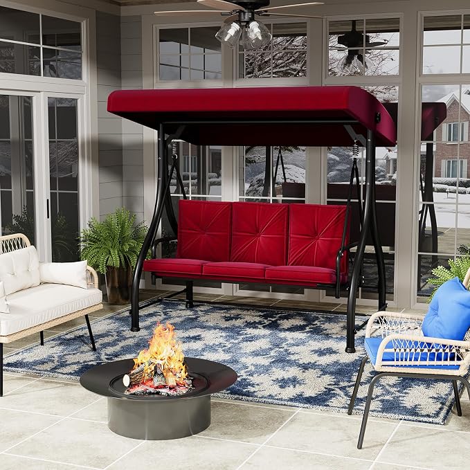 U-MAX Porch Swing Chair with Adjustable Backrest&Canopy, 3 Seat Patio Swing - Image 9
