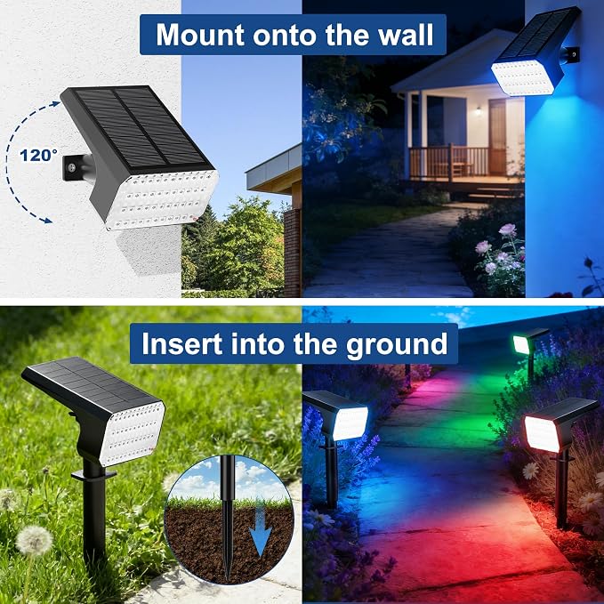 LANSOW 12 Pack Solar Spot Lights Outdoor Color Changing, 7 Modes Waterproof - Image 6