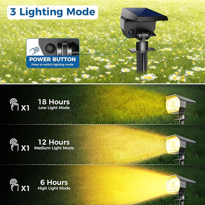 2 Pack Solar Spot Lights Outdoor, Solar Spotlights Outdoor Waterproof 2-in-1 - Image 3
