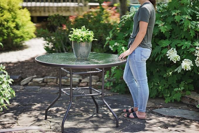 Garden Elements Outdoor Patio Furniture, Round Dining Table, Steel Base and Rim - Image 2