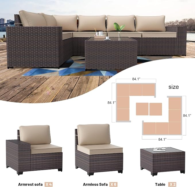 Kullavik 12 Pieces Outdoor Patio Furniture Set PE Wicker Rattan Sectional Sofa - Image 7
