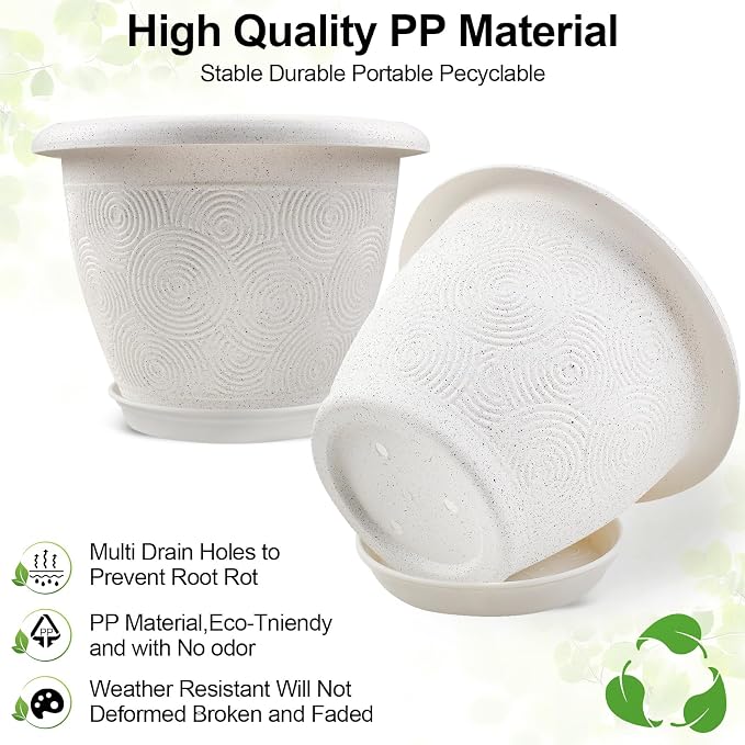 Plastic Flower Pots Planters For Indoor Plants, 3 Pack 10 Inch White Plant Pots - Image 4