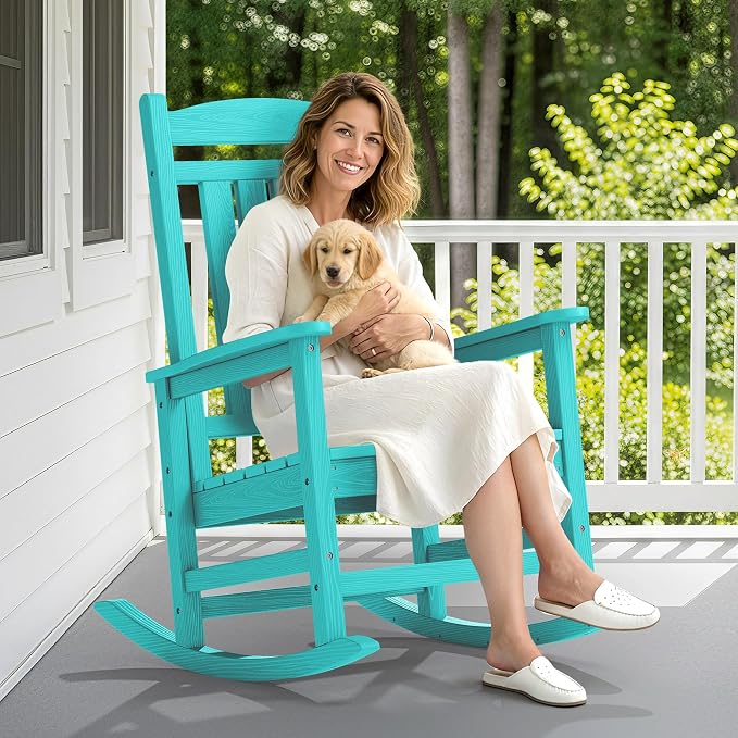 SERWALL Oversized Outdoor Rocking Chair, All-Weather Patio Rocking Chair - Image 2