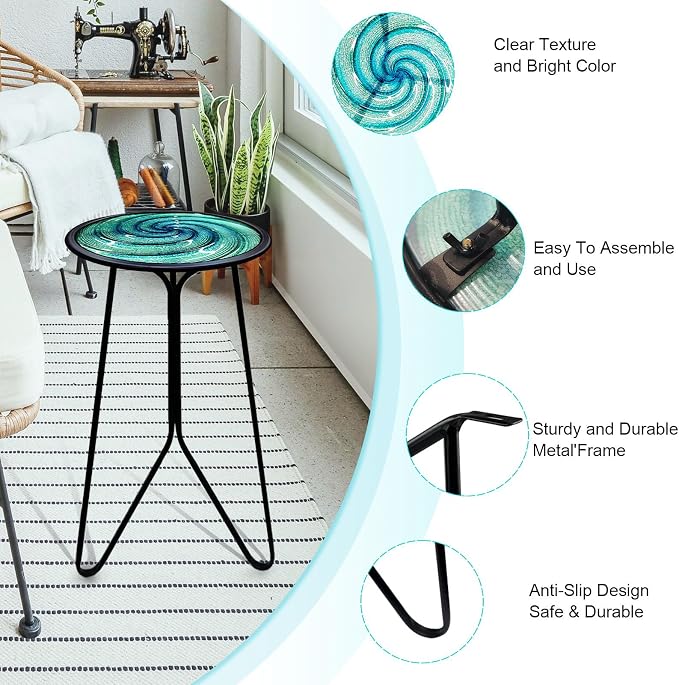 LIFFY Patio Side Table, Small Round End Table, Metal Side Table Outdoor - Image 5