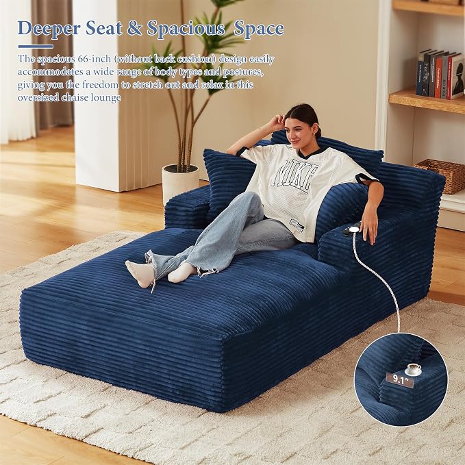 78.7" Chaise Lounge Chair Indoor, Oversized Boneless Couch Comfy Upholstered - Image 4