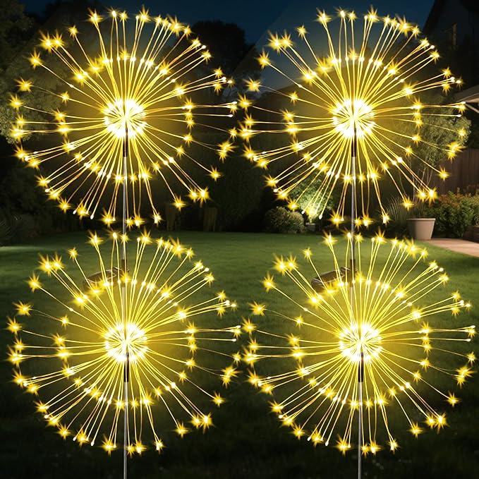 JJGoo Solar Firework Lights, 4 Pack 120 LEDs 2 Lighting Modes Solar Garden by JJGoo